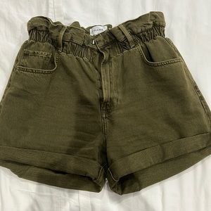 Frame high waist pull on denim shorts